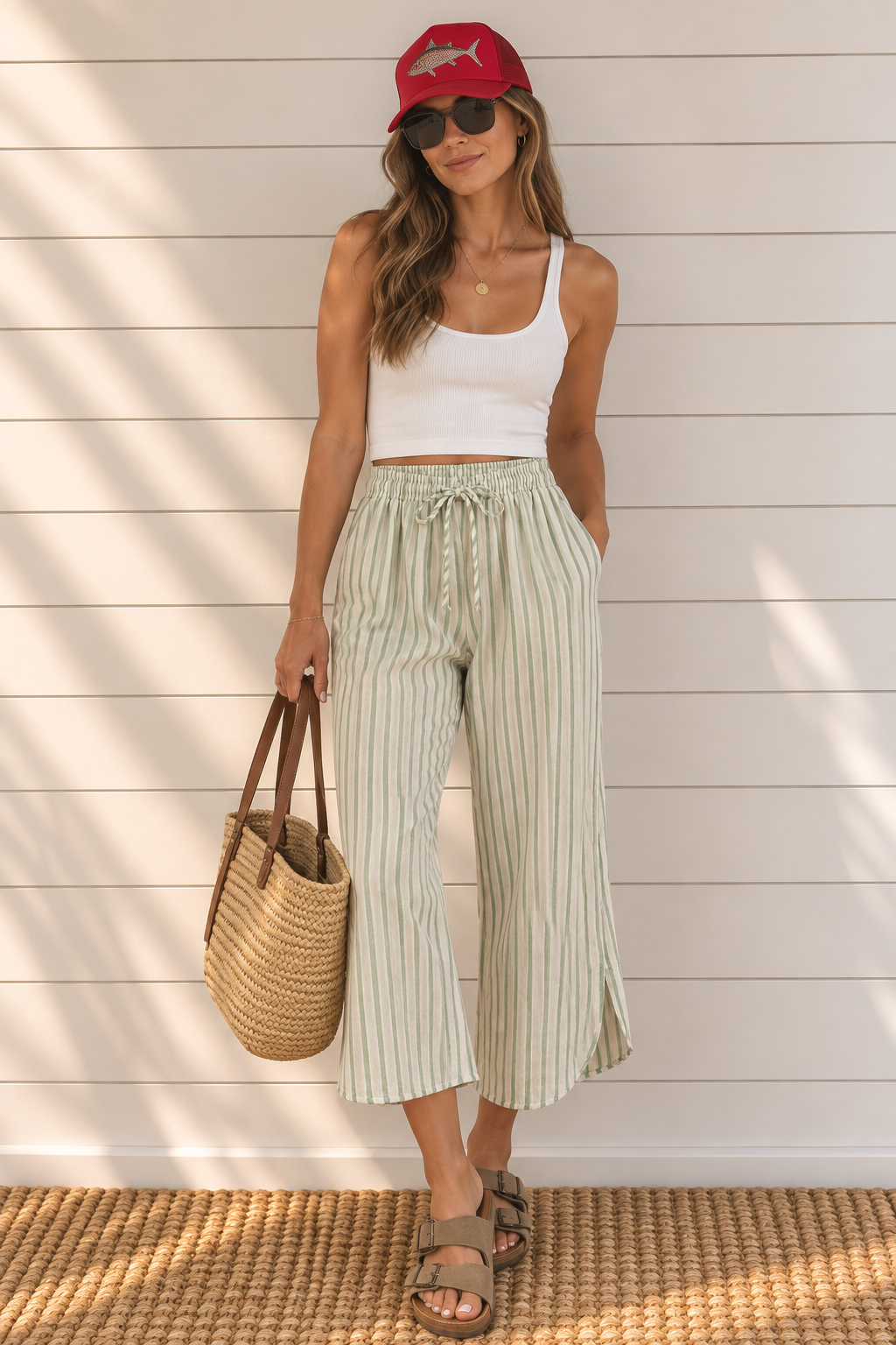 Green Stripe Wide Leg Pants | Love on the Hanger | Small